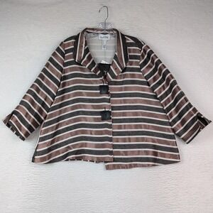 NWT Joseph Ribkoff Jacket Womens 10 Brown Black Cream Striped Button Up Metallic